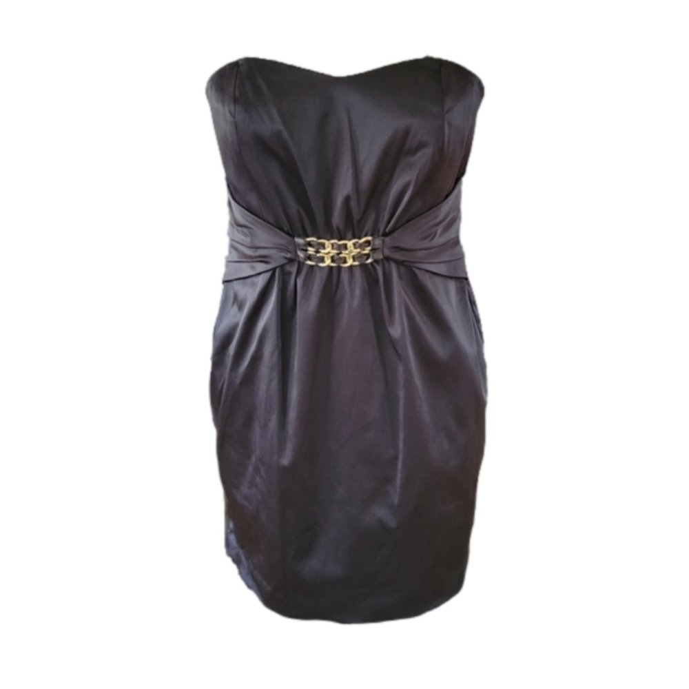 BCBG Black Strapless Satin Cocktail Mini Dress-Size 10